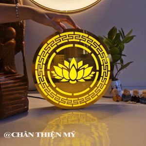 Đèn Hào Quang Hoa Sen Gương Vàng Cắt CNC Trang Trí Bàn Thờ Treo Cùng Tượng Phật CNC-HQ-02