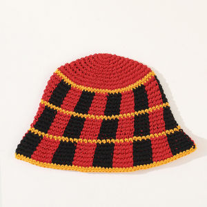 Plaid Handmade Knitted Bucket Hat