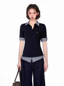KBVVR | Layered Shoulders Design Slim Fit Polo Neck Short Sleeve Tee