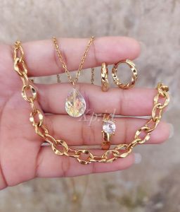Titanium Set Perhiasan Wanita Dewasa Gold Anti Karat Korean Style Xpid249