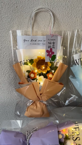 Knitted Flower Finished Crochet Flower Bouquet Home Decoration for Teacher’ Day Birthday Anniversary Thanksgiving Valentines Day Women Gifts