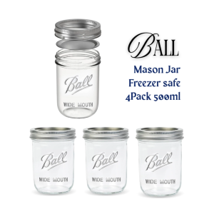 Ball mason jar with split lids and bands 4pack 500ml refrigerator and freezer safe PREMIUM QUALITY