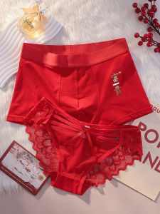 Sweet Home Red Wedding Couple Underwear Set Pure Cotton Big Red Innerwear Low Waist Triangle Pants for Men And Women