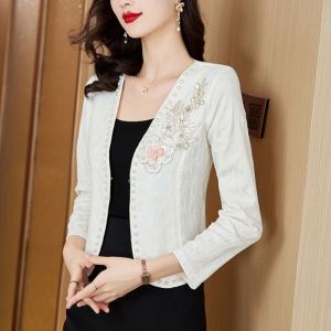 Short Chic Summer Jacket Small Fragrance Style for Ladies with Cheongsam Skirt Cardigan Spring Autumn Outerwear Ladys Small Suit