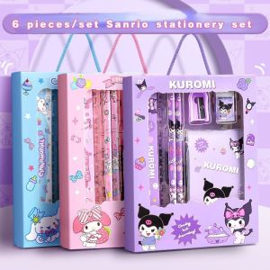 6 Pieces/set Sanrio My Melody Kuromi Cinnamoroll Pencil Sharpener Eraser Ruler Stationery Set Cartoon Cute School Supplies Gift for Children
