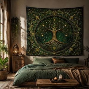 Phong Cách Boho Phòng Ngủ Ký Túc Xá Trang Trí Cây Của Sự Sống Ngôi Sao Thảm Huyền Bí Galaxy Mặt Trăng Treo Tường Thiền Trang Trí Nhà Sợi Polyester