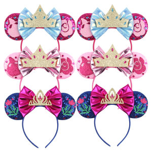 Disney Princess Aurora Mouse Ears Headband For Girls Sequin 5"Bow Hairband Princess Children Festival Boutique Hair Accessories