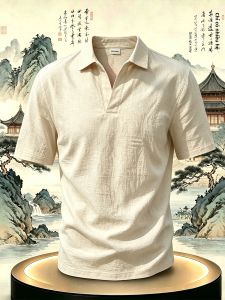 Áo Polo Cổ Sơ Mi Ngắn Tay Beige Seagull Vải Linen Thoáng Khí Nhẹ