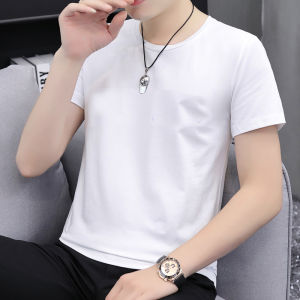 High Quality Summer Ice Silk Breathable V Neck Ins Minimalist Men Short Sleeve Chicken Collar T-shirt 95 Pure Cotton T-shirt Mens Clothing