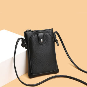 PU Leather Solid Color Womens Diagonal Cross Bag Portable Double-Layer Buckle Mini Phone Wallet Shoulder Bag