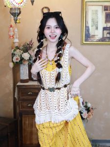 Bohemian Sweet Strap Long Dress Ultra Fairy Tale Tassel Design Sensation Travel Holiday Dress Womens Summer A-Line Dress