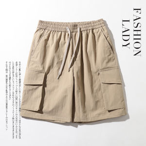 Casual Loose Mens Summer Shorts Quick Dry Multi Pocket Workwear Straight Leg Elastic Waist Breathable Fashion Urban Youth Shorts