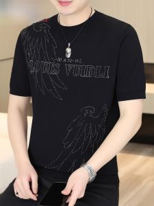 HENGYUANXIANG | Hengyuanxiang 2025 New Summer Knitted Ice Silk Casual Short Sleeve Mens T-shirt Fashionable Urban Style Standard Fit Round Neck