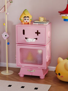 Pink Cute Robot Side Table Sofa Table Cream Style Bedside Table Creative Tissue Box Wooden Material Single Door for Universal Use
