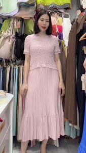 กป ยาว32นิ้ว! 2MUAY รุ่น GJO1448 / GJO1738 เซ็ตพลีทคุณภาพ SHORT SLEEVE SMOCK TOP WITH FLARE SKIRT PLEATED SET 8 สี FREE SIZE