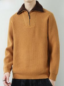 HENGYUANXIANG | Hengyuanxiang 2025 New Autumn Winter Thickened Solid Color Hooded Zipper Collar Knitted Sweater Casual Mid-aged Fashionable