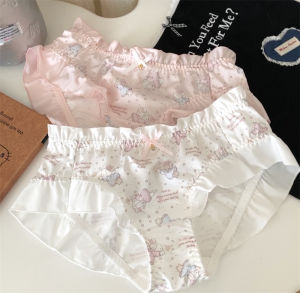 Cute Bear Low Waist Lace Briefs Breathable Polyester Fiber Cotton Crotch Triangle Pants for Young Girls Cartoon Design