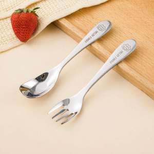 WODEBAIHUI | 316L Stainless Steel Ingot Shape Baby Training Spoon Fork