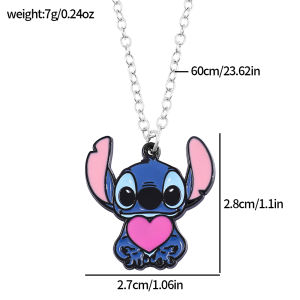 Disney Ohana Jewelry Stitch Hugging Heart Necklace Blue Alien Charm Gift for Lilo & Stitch Lovers