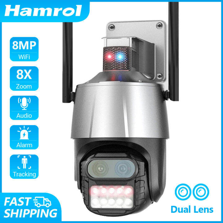 Hamrol 8MP 4K Dual Lens 8X Zoom Outdoor Speed Dome PTZ WiFi Camera With ...