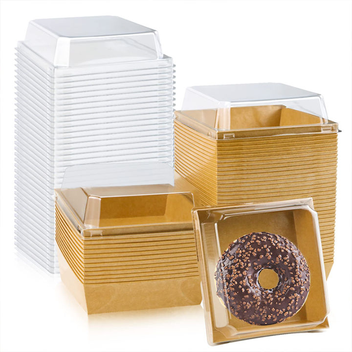 50pcs Premium Kraft/White Paper Square Cake Box/Sandwich Box with Clear