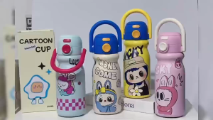 Phanqy 600ml Cartoon Thermal Water Bottle 316 Kids & Adults Water Cup Leakproof 2in1 Drinking Lid