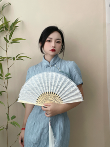 Black Lace Mini Folding Fan Traditional Chinese Cheongsam Dance Fan Summer White Foldable Fan Ladies Handheld Bamboo Fan