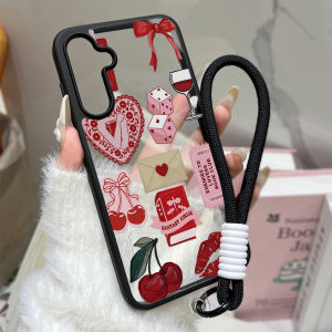 Silicone Matte Phone Case For Samsung S26 Ultra Funda Galaxy S25 FE S24 S23 Ultra S26ultra Prtotective Lanyard Love Heart Cover