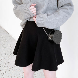 Knitting Short Skirt Womens Fall and Winter Thickened Korean Style All-Matching A- line Skirt Slim Looking High Waist Skirt Pleated Umbrella Skirt Pettiskirt