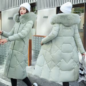 New Winter Thickened down Cotton Jacket Womens Overcoat Long Korean Style Slim Fit Hooded Coat with Large Fur Collar