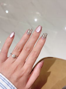 Lilynail Ice Blue Glass Bead Cats Eye Handmade Wearable Nail Art Short Student Party New 2024 Nail Patch สติกเกอร์เล็บ