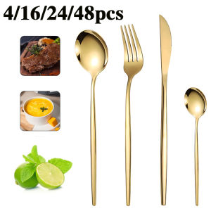 4/16/24/48pcs Portuguese Tableware Set includes knife fork spoon and tea spoon which is suitable for the kitchen.