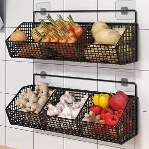 Wall Mounted Kitchen Storage Basket Suitable for Durable Metal Wire Storage of Spices Garlic Onions and Vegetables
