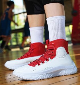 Curry 4 Basketball Shoes Mens Student Shock Absorption Sports Shoes Lightweight Breathable High Top Anti-Slip Wear-Resistant