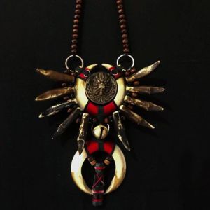 ACC - Kalung Etnik Taring Perlengkapan Pakaian Adat Dayak Motif Bunga Teratai Variasi Lonceng