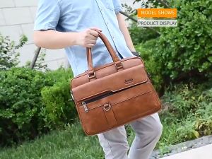 Mens Leather Briefcase Document Bag Waterproof Beg Laptop Business Bag Lelaki Kulit Halal beg silang lelaki viral