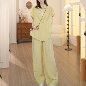 Shalldoer | Bộ đồ hai mảnh thoáng khí tay ngắn mùa hè cho nữ Bộ đồ thường ngày thoải mái bằng vải polyester dài tay áo sơ mi