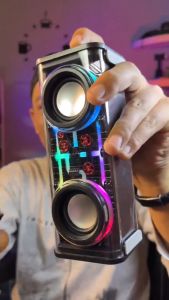 Speaker Bluetooth Double Subwoofer FLECO V-8 Extra Bass | Speaker Portable Full LED Light RGB Transparent Mecha Speaker Fleco V-8 Full Bass | speaker bluetooth ful bass/salon bluetooth full bass/speaker aktif super bass/subwoofer full bass | Gallery Audio