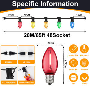 Colorful C7 String Ligh 220V EU 110V US Street Garlandt E12 Plastics Shatterproof Waterproof for Outdoor Yard Decoration Light