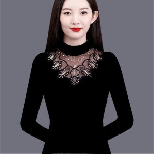 Áo Sơ Mi Ren Lót Lông Cừu Mỏng Dài Tay Ôm Vừa Vặn Cho Nữ Mùa Thu Đông Ấm Áp Màu Trơn Phong Cách Hàn Quốc Thường Ngày