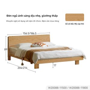 WEISHA | Giường Đôi Gỗ Nguyên Khối Bảng Lớn Hiện Đại Minimalist