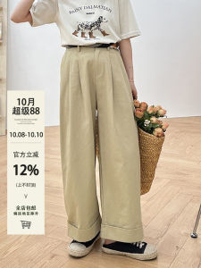 Quần Ống Rộng Cạp Cao Phong Cách Hàn Quốc Mùa Xuân 2025 Quần Dài Thường Ngày Đa Năng Đi Làm Xếp Ly Cotton Nguyên Chất