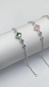 Lắc Tay Nữ Bạc Ta Mix Cỏ Bốn Lá Nhiều Màu BẠC HIỂU MINH LTU646