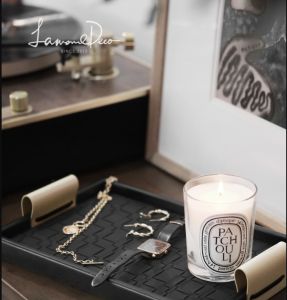 ถาดอบกลิ่นหอมหนังสีเทาดำสุดหรูโต๊ะกาแฟในห้องนั่งเล่นถาดเก็บของสัมผัสสุดหรูโต๊ะตกแต่งแบบนุ่ม