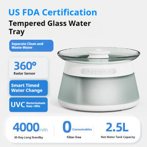 No Filter Cat Water Fountain 2.5L Wireless Pet Water Dispenser with UVC Sterilizer Clean and Wastewater Separation System