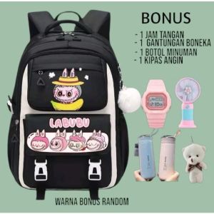 "NIQABIS"Tas Ransel Labubu 5in1 Ransel Anak Sekolah Perempuan SD SMP SMA