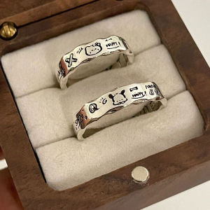 Minimalist Graffiti Wave Edge Ring for Women Elegant Versatile Fashionable Matching Dog Couple Style Alloy Silver Gold Plated