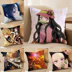 Bandai | Demon Slayer Beast Breathing Art Anime Plush Pillow Cover Soft Short Plush Cushion Cover For Sofa Bedroom Home Decor Gift