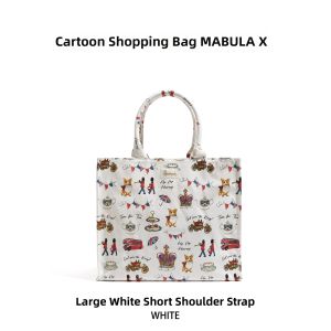 MABULA | Cute Cartoon Printed Canvas Bag For Women Shopping Tote Large Capacity Handheld And Shoulder Use