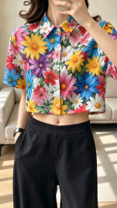 Womens bright printed loose top suitable for daily outings beaches vacations and leisure venues and can be worn in womens plus size full body floral shirt